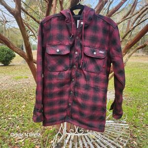 Dickies Mens Hooded Flannel Jacket Red Plaid Size S/P 34-36 Polyester‎